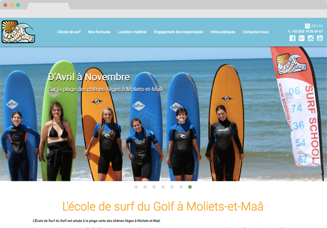 Projet conception site Internet École de Surf du Golf - Site WordPress / WPML