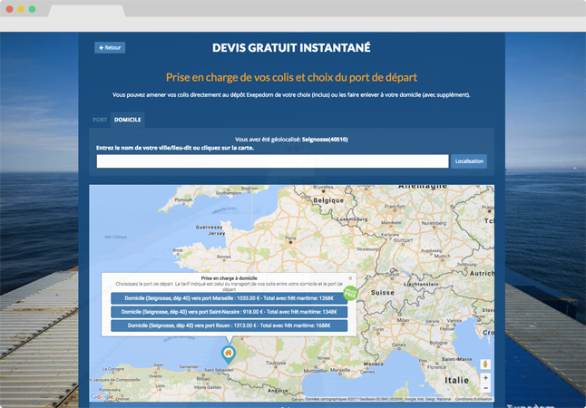 Projet conception site Internet Expedom - Application de devis/réservation de transport maritime 