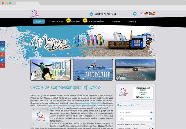 Projet conception site Internet Messanges Surf School - WordPress / WooCommerce