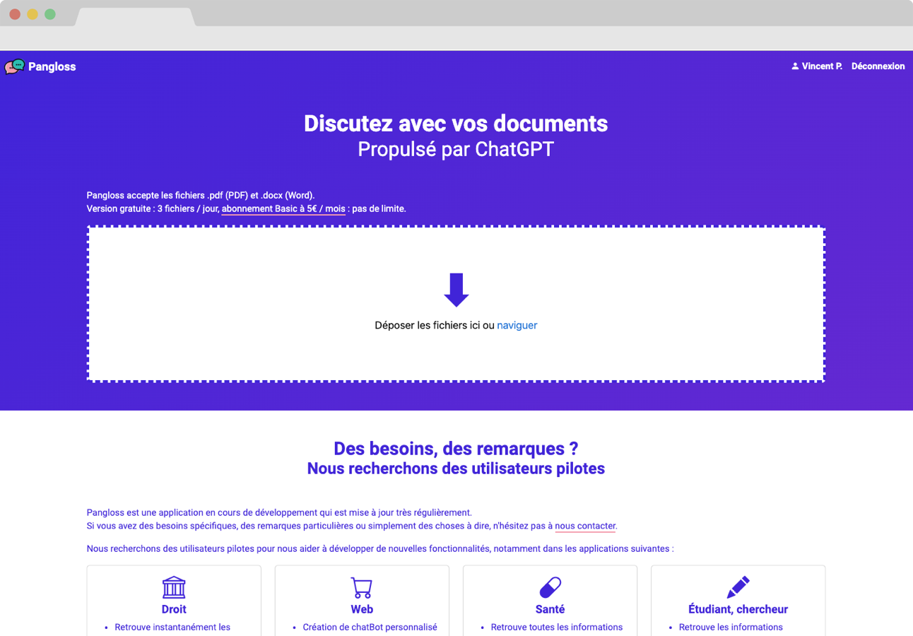 Projet conception site Internet Pangloss.io - Web application d'analyse de documents basée sur l'Intelligence Artificielle 